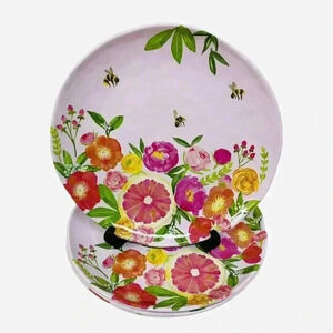 Cupcakes & Cashmere Melamine Dinner Plates 11" Spring Flowers Bees Fruit